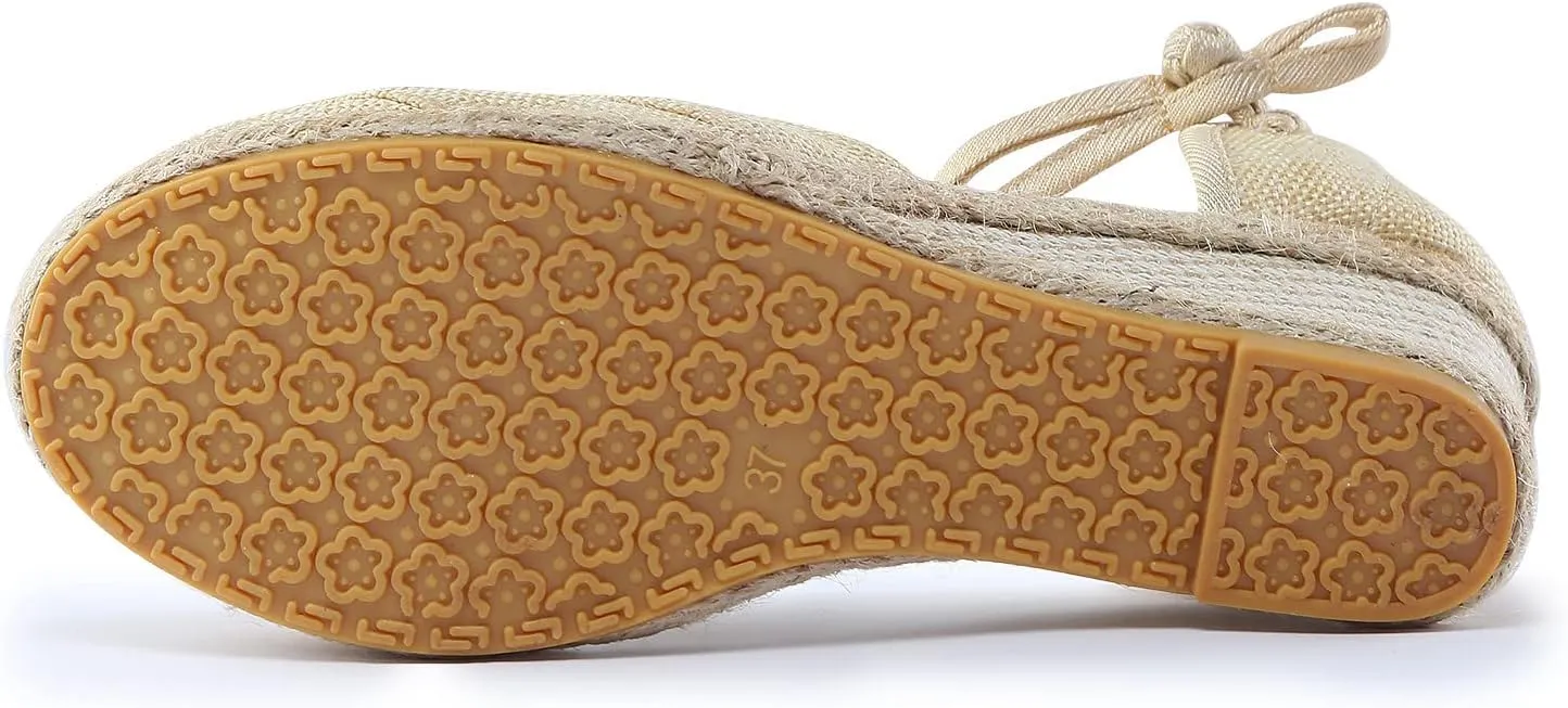 Women's Espadrille Wedges Sandals Bohemian Slip-ons Beach Shoes Platform Canvas Shoes Closed Toe Lace up Summer Shoes