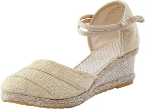 Women's Espadrille Wedges Sandals Bohemian Slip-ons Beach Shoes Platform Canvas Shoes Closed Toe Lace up Summer Shoes