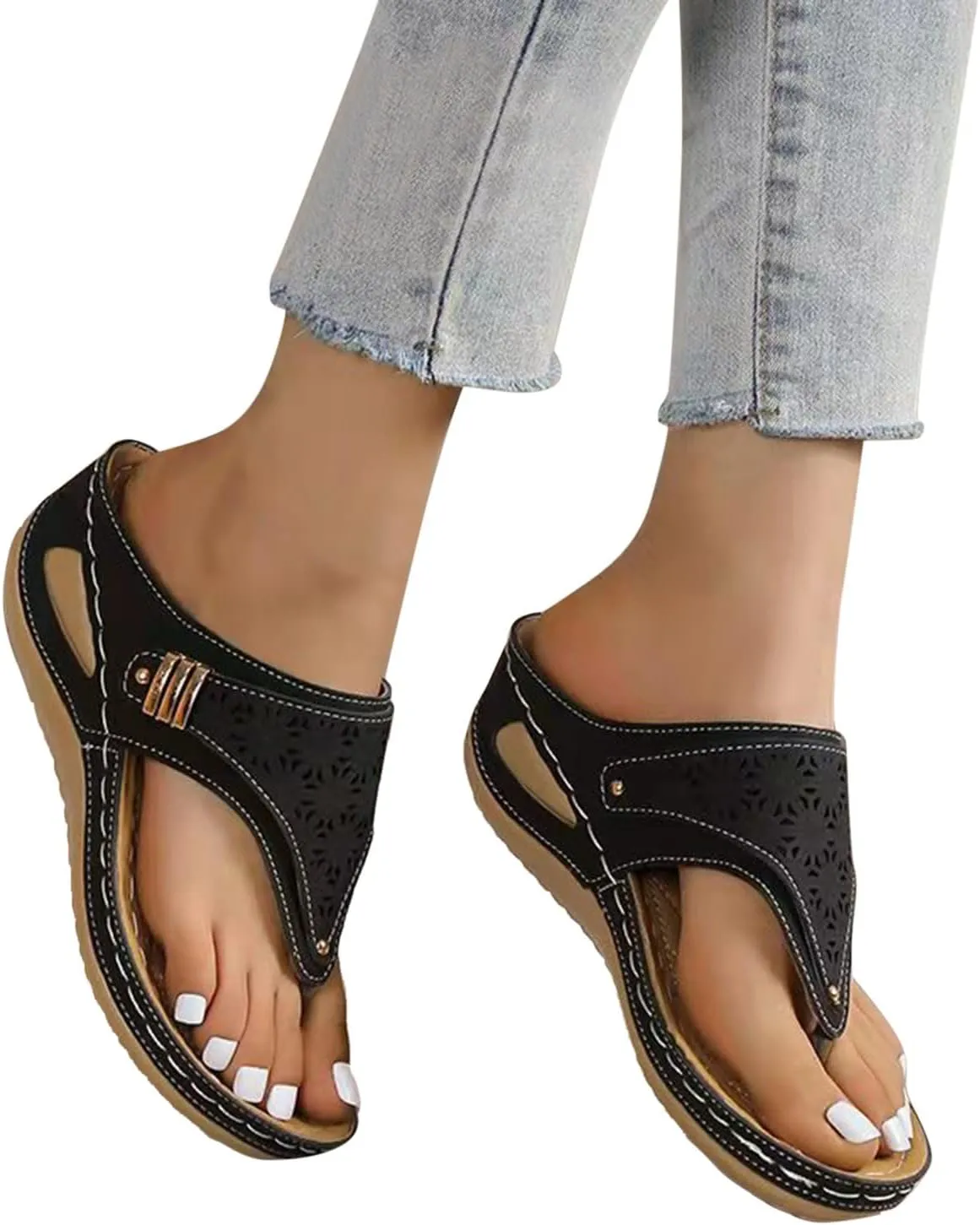 Womens Flat Sandals Flip Flops Arch Support With Arch Support Comfortable Leather Flip Flops Women Comfy Platform Sandals