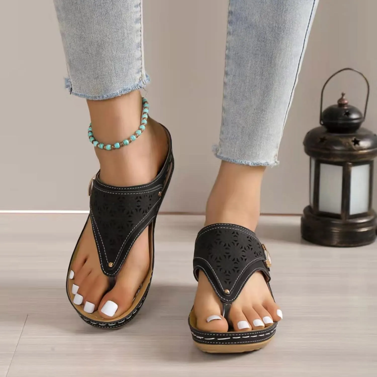 Womens Flat Sandals Flip Flops Arch Support With Arch Support Comfortable Leather Flip Flops Women Comfy Platform Sandals