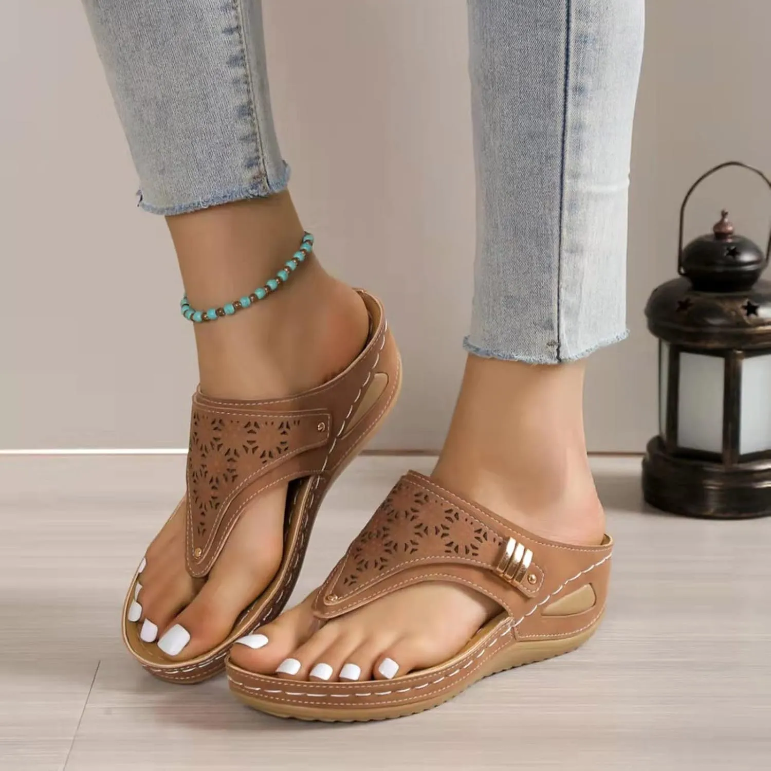 Womens Flat Sandals Flip Flops Arch Support With Arch Support Comfortable Leather Flip Flops Women Comfy Platform Sandals