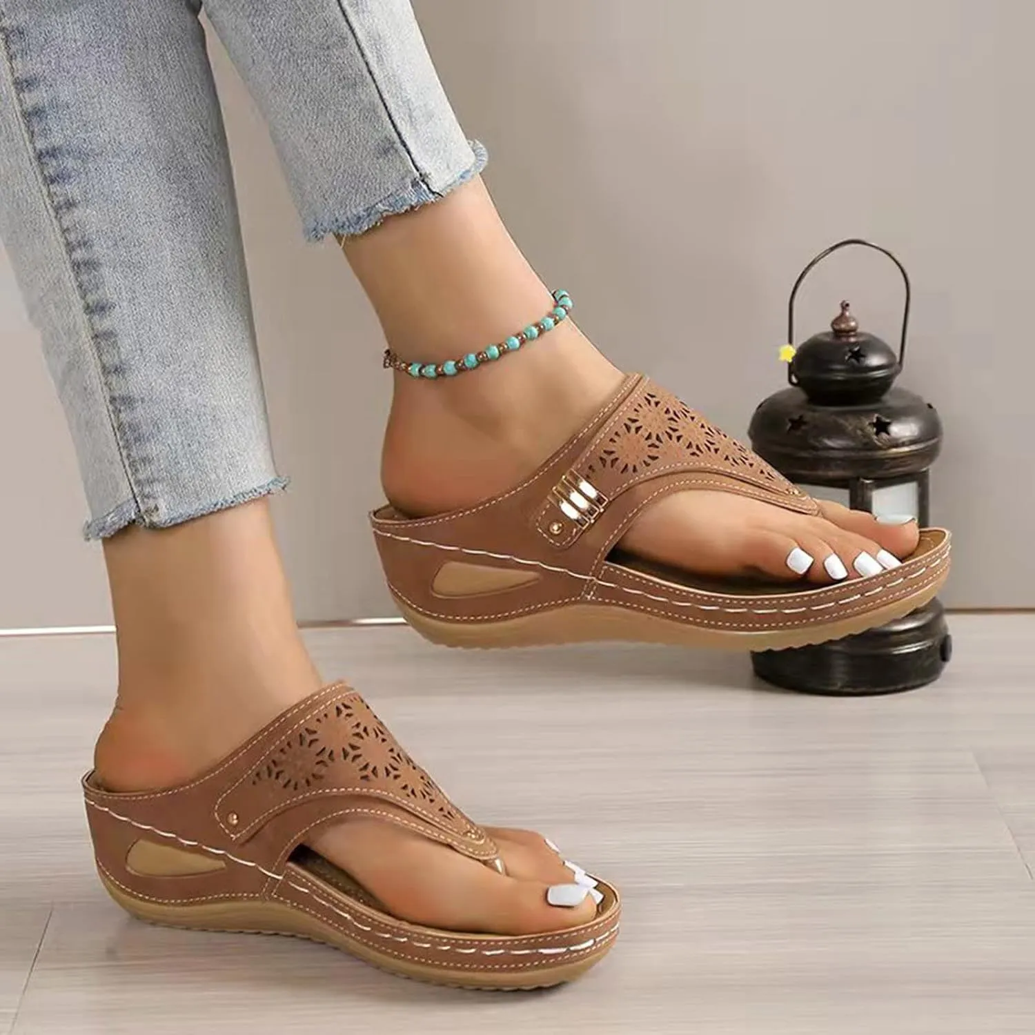 Womens Flat Sandals Flip Flops Arch Support With Arch Support Comfortable Leather Flip Flops Women Comfy Platform Sandals