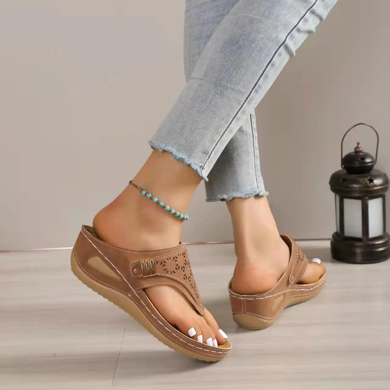 Womens Flat Sandals Flip Flops Arch Support With Arch Support Comfortable Leather Flip Flops Women Comfy Platform Sandals