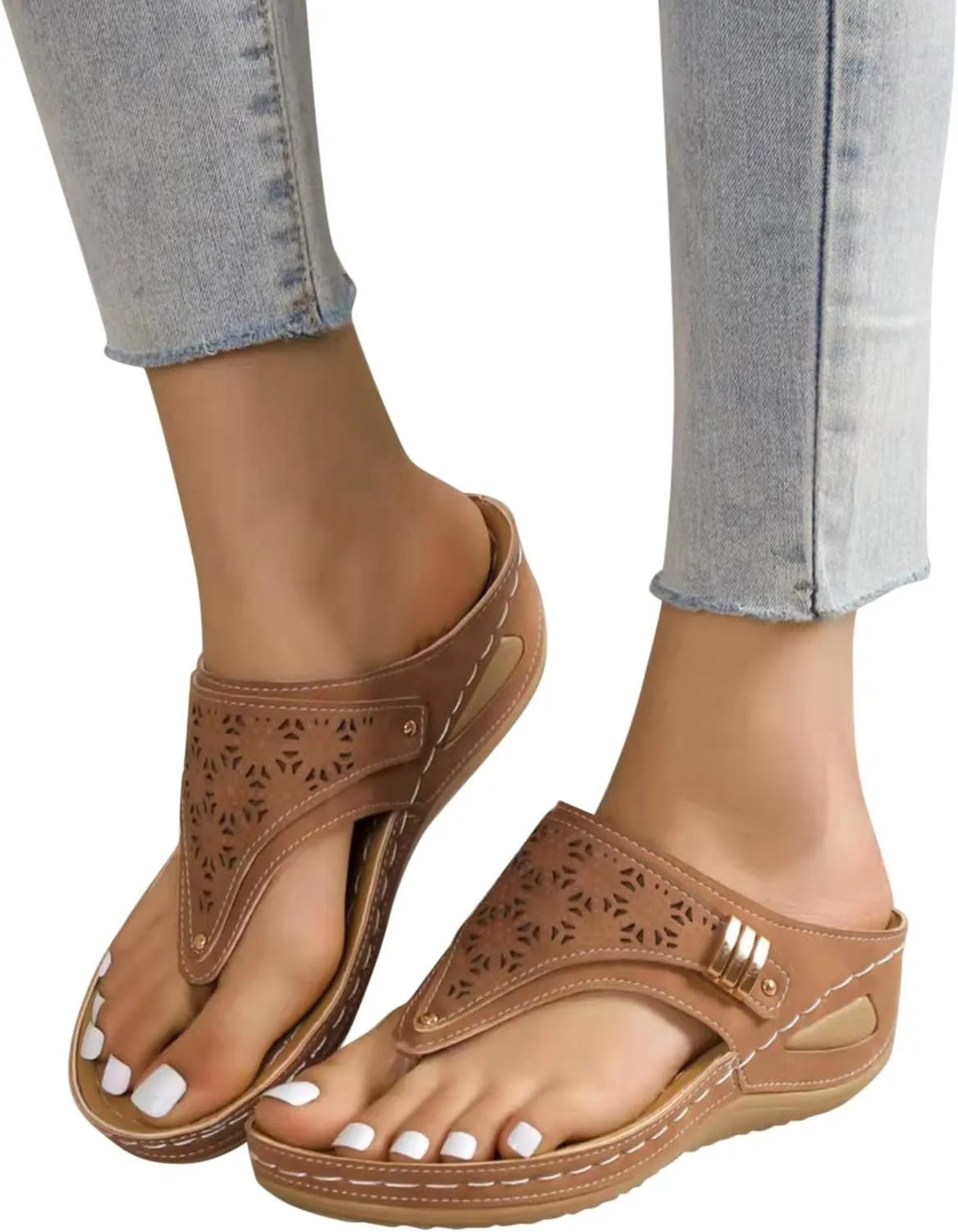 Womens Flat Sandals Flip Flops Arch Support With Arch Support Comfortable Leather Flip Flops Women Comfy Platform Sandals