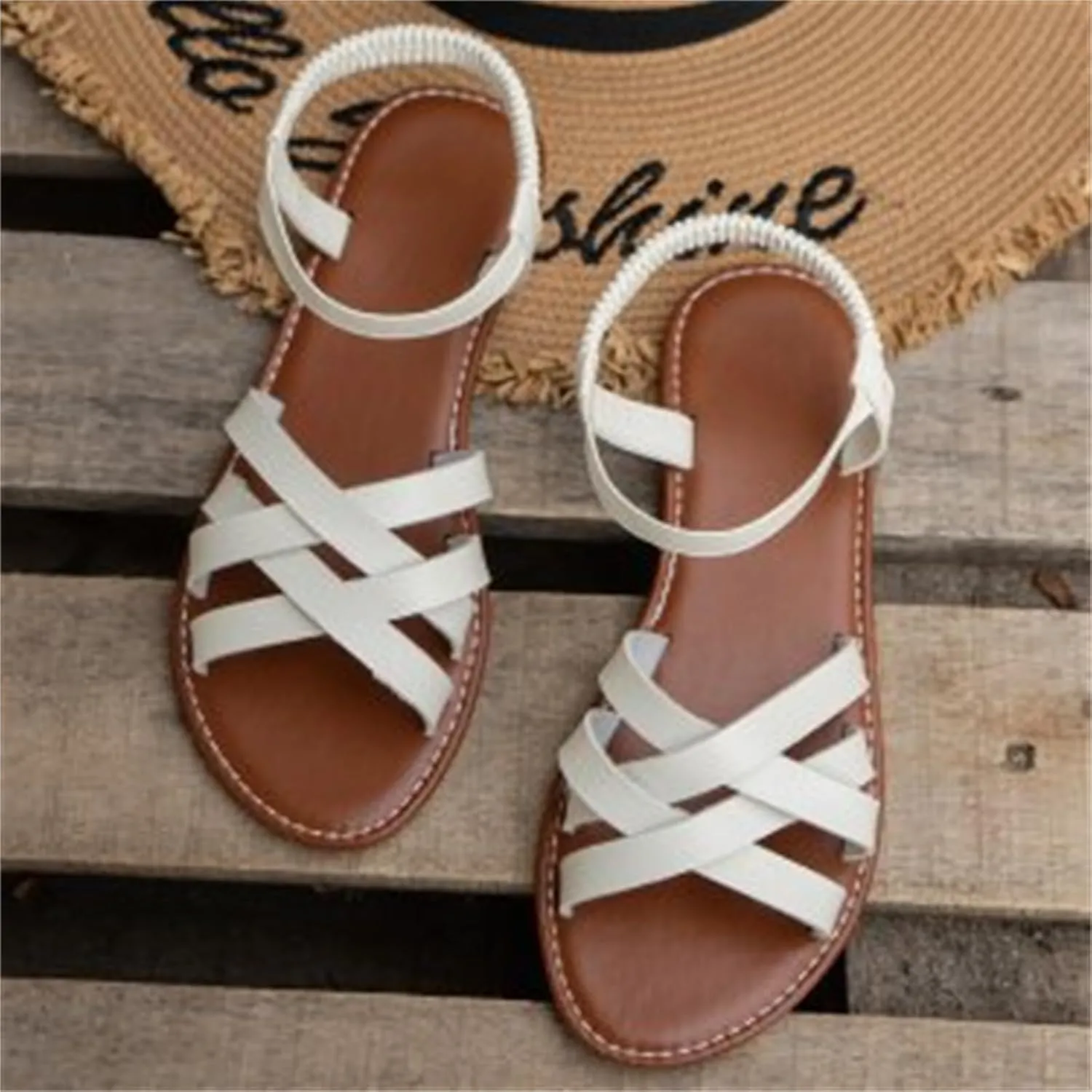 Women's Gladiator Strap Sandals Flat Fisherman Thong Cross Strappy Leathe Casual Woven Braided Sandals Beach Dressy Spring Shoes Summer Comfort Rope Bohemian Comfy Boho Flats Teen Girls