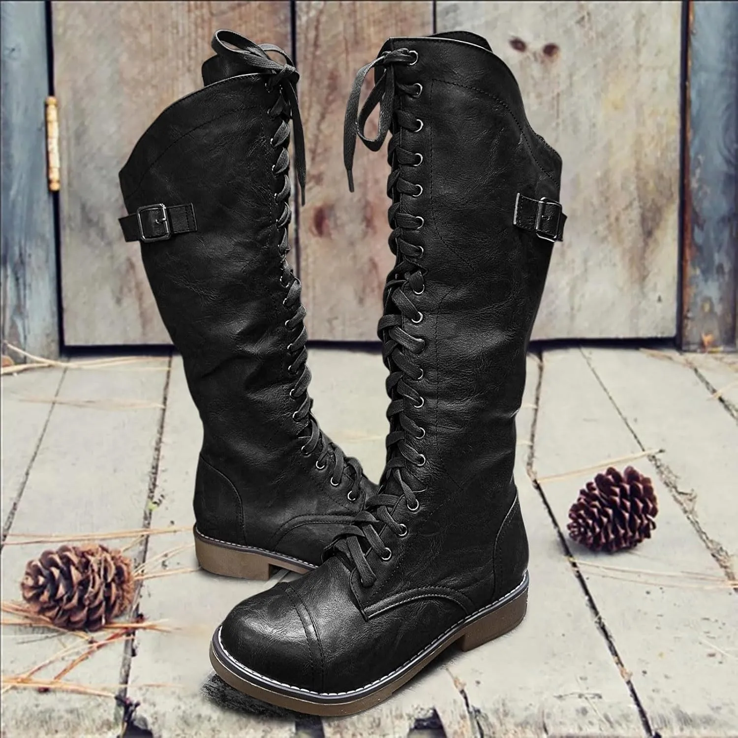 Womens Knee High Chunky Heel Boots Faux Suede Round Toe Side Zipper Boots Western Chunky Cowboy Knee High Side Zipper Pull