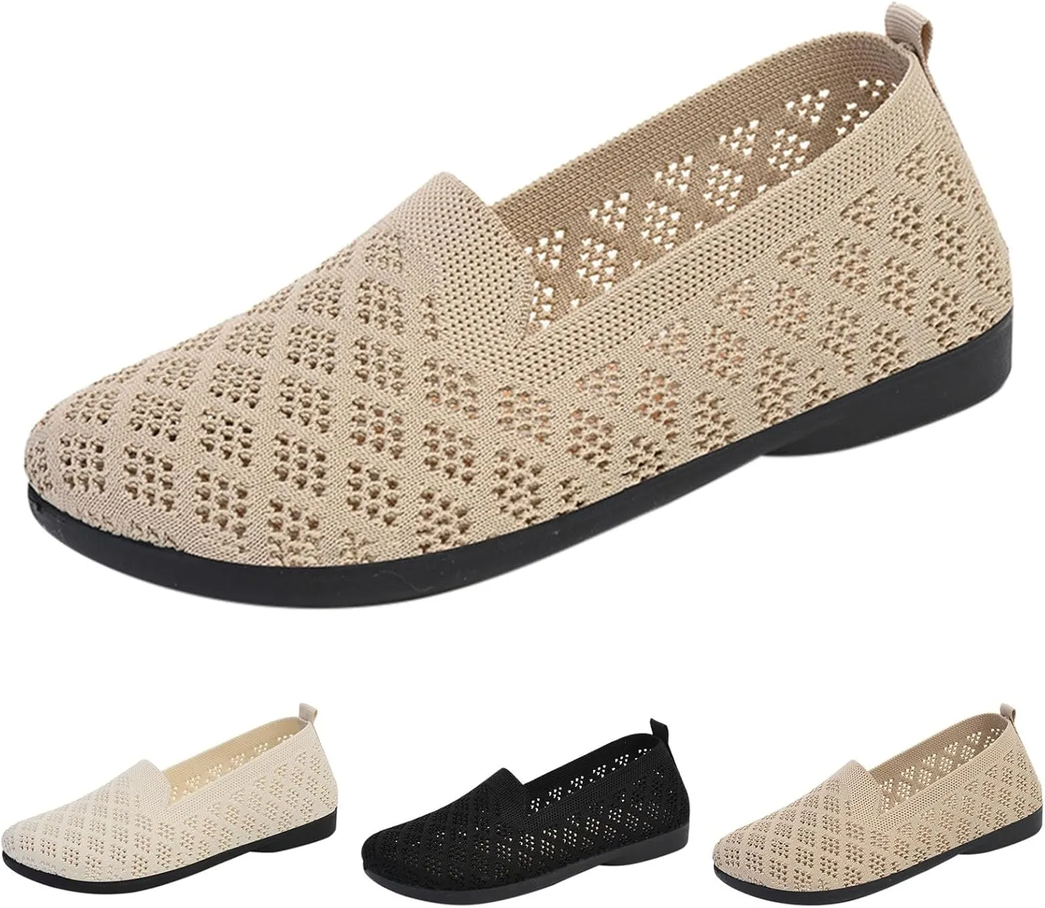 Women's Mesh Flat𝐬 Knit Slip on Walking Shoes Comfortable Non Slip Running Shoes Wide Width Mesh Breathable Casual Sneaker