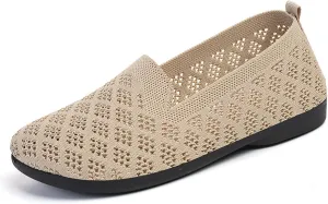 Women's Mesh Flat𝐬 Knit Slip on Walking Shoes Comfortable Non Slip Running Shoes Wide Width Mesh Breathable Casual Sneaker