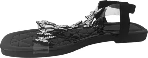 Women's Open Toe Bohemian Sandals Rhinestone Open Toe Slip on Casual Sandal Rhinestone Decorative Sandals