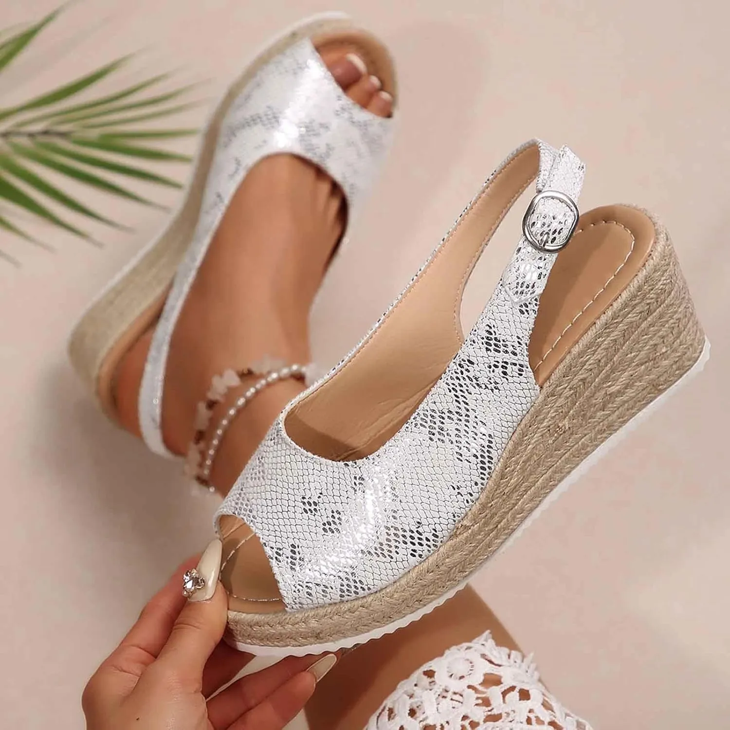 Women's Open Toe Wedge Sandals Casual Comfortable Beach Shoes with Ankle Strap for Summer Dressy Outfits and