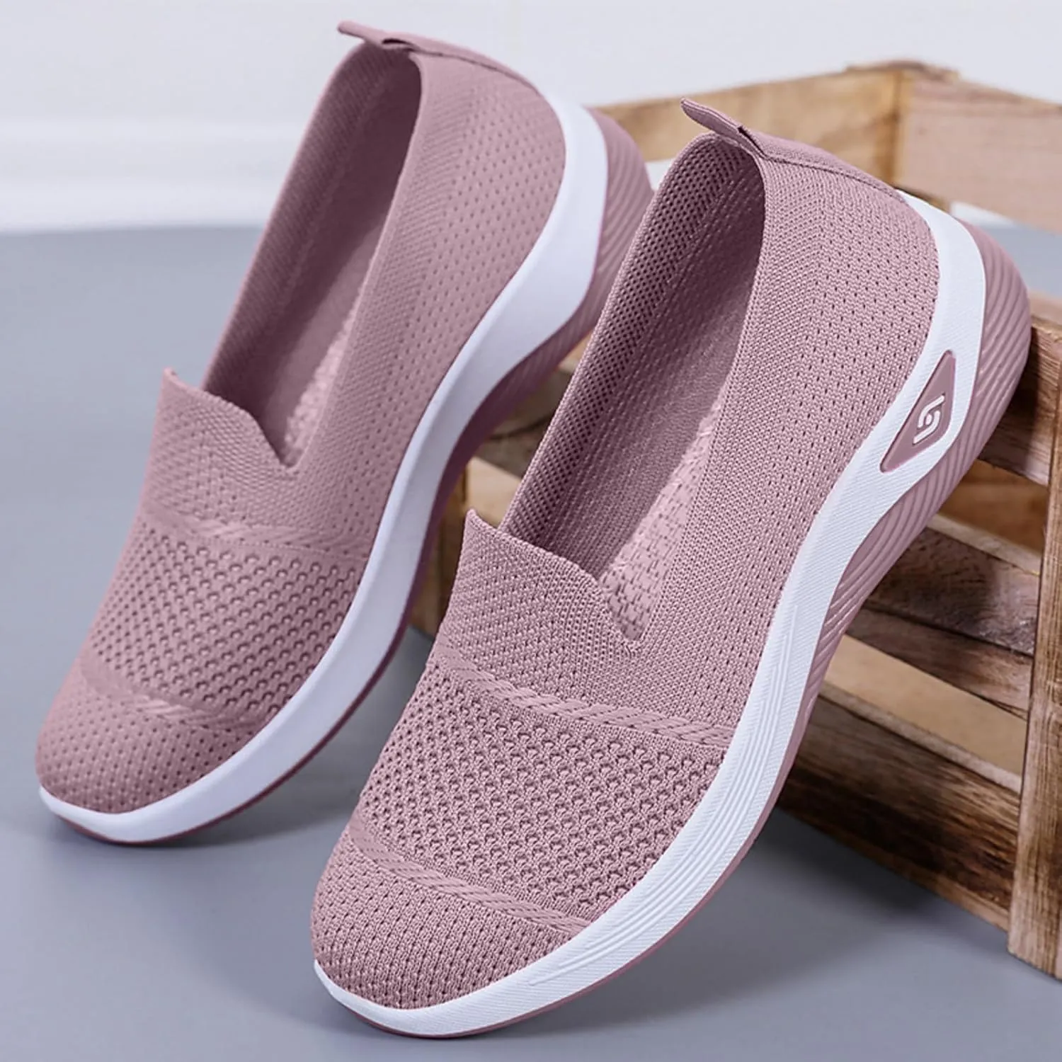 Womens Orthopedic Mesh Walking Shoes Loafers Arch Support Slip On Woven Low Top Outdoor Athletic Running Tennis Sneakers Cozy Basic Breathable Lightweight Wide Width Soft Comfy Sole Shoes Sneakers