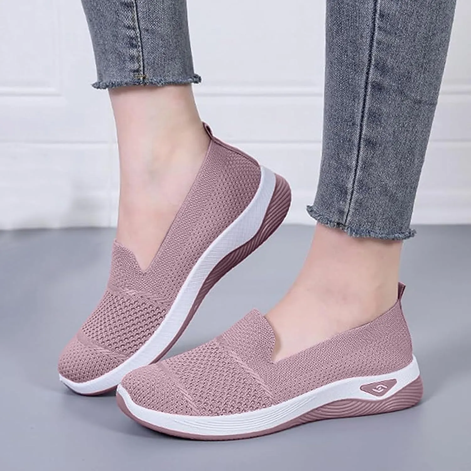 Womens Orthopedic Mesh Walking Shoes Loafers Arch Support Slip On Woven Low Top Outdoor Athletic Running Tennis Sneakers Cozy Basic Breathable Lightweight Wide Width Soft Comfy Sole Shoes Sneakers