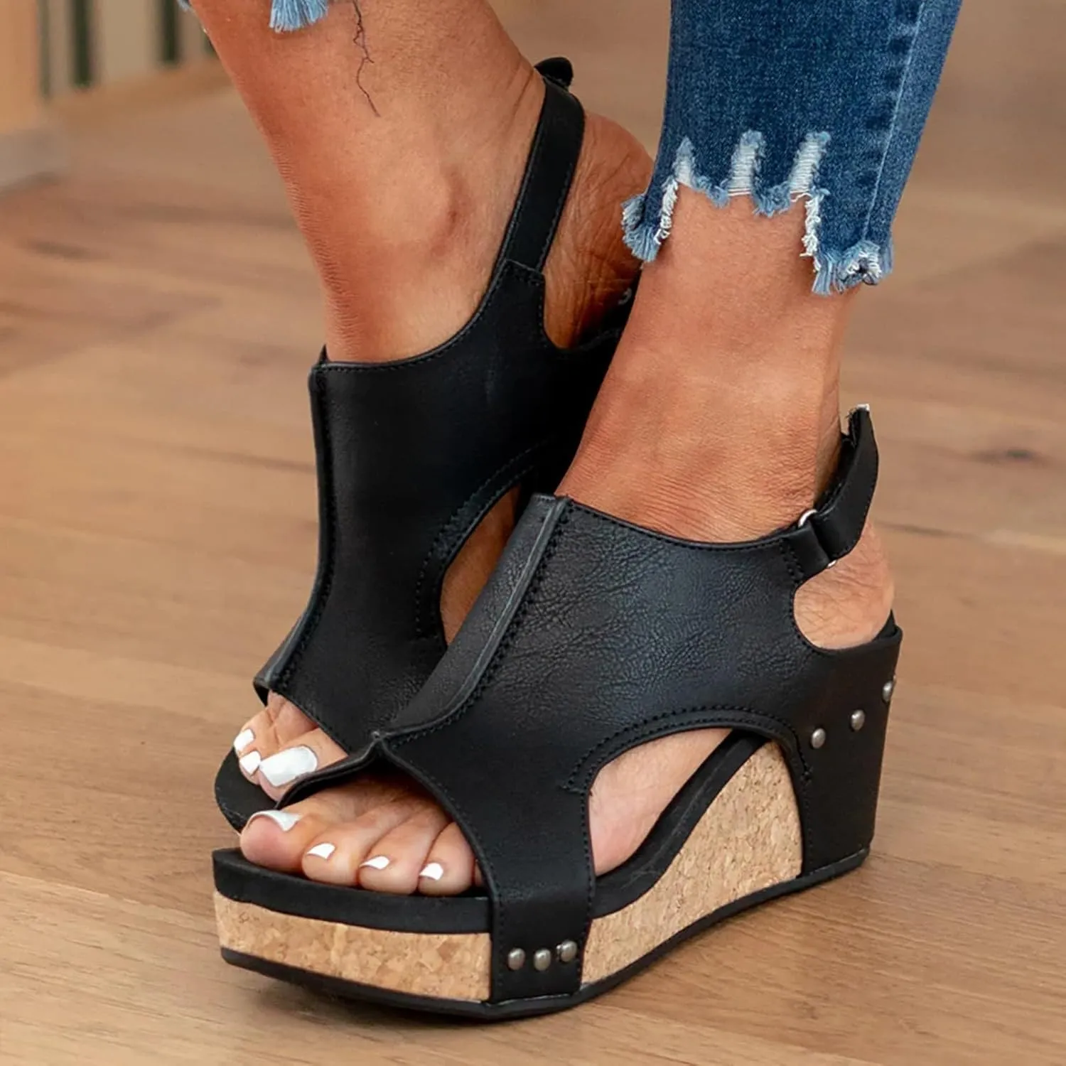 Women's Sandals Platform Open Toe Buckle Strap Sandals Women 2024 Espadrilles Casual Dressy Summer Sandals