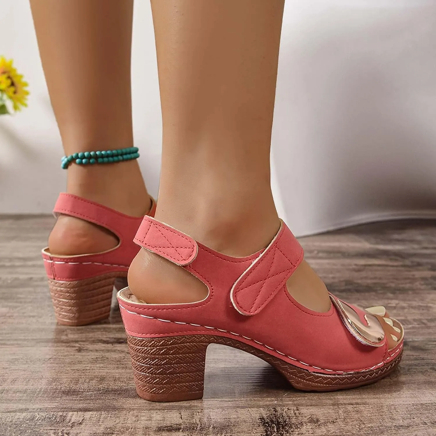 Women's Summer Fashion Slope Heel Sandals Casual Comfortable Open Toe Mid Heel Footwear for Daily Wear and Travel