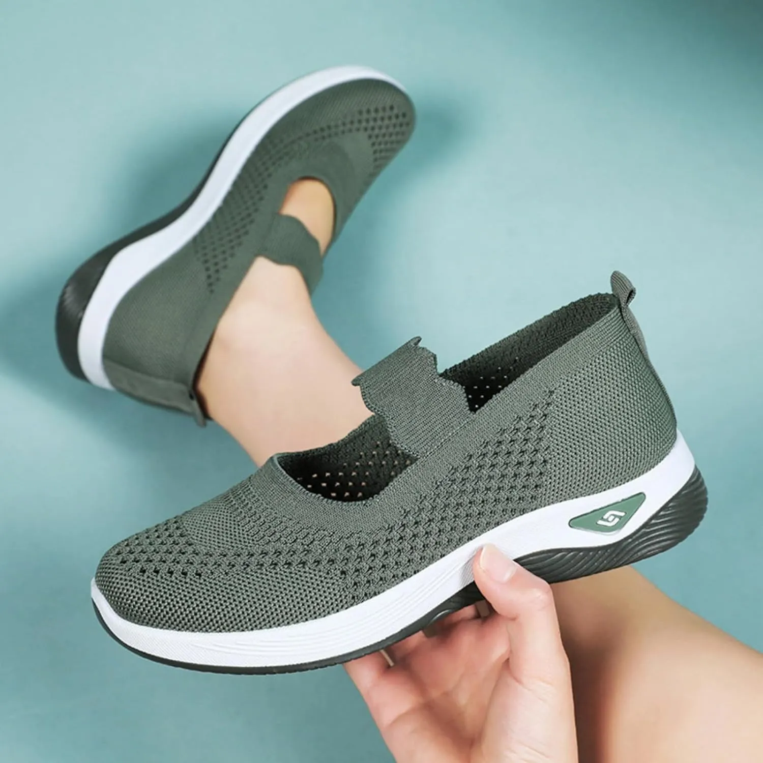 Women's Woven Orthopedic Breathable Soft Shoes Non Slip Food Service Lightweight Shoes Woven Mesh Breathable Soft Sneakers Slip On Arch Support Sneaker Wide Diabetic Footwear Shoe