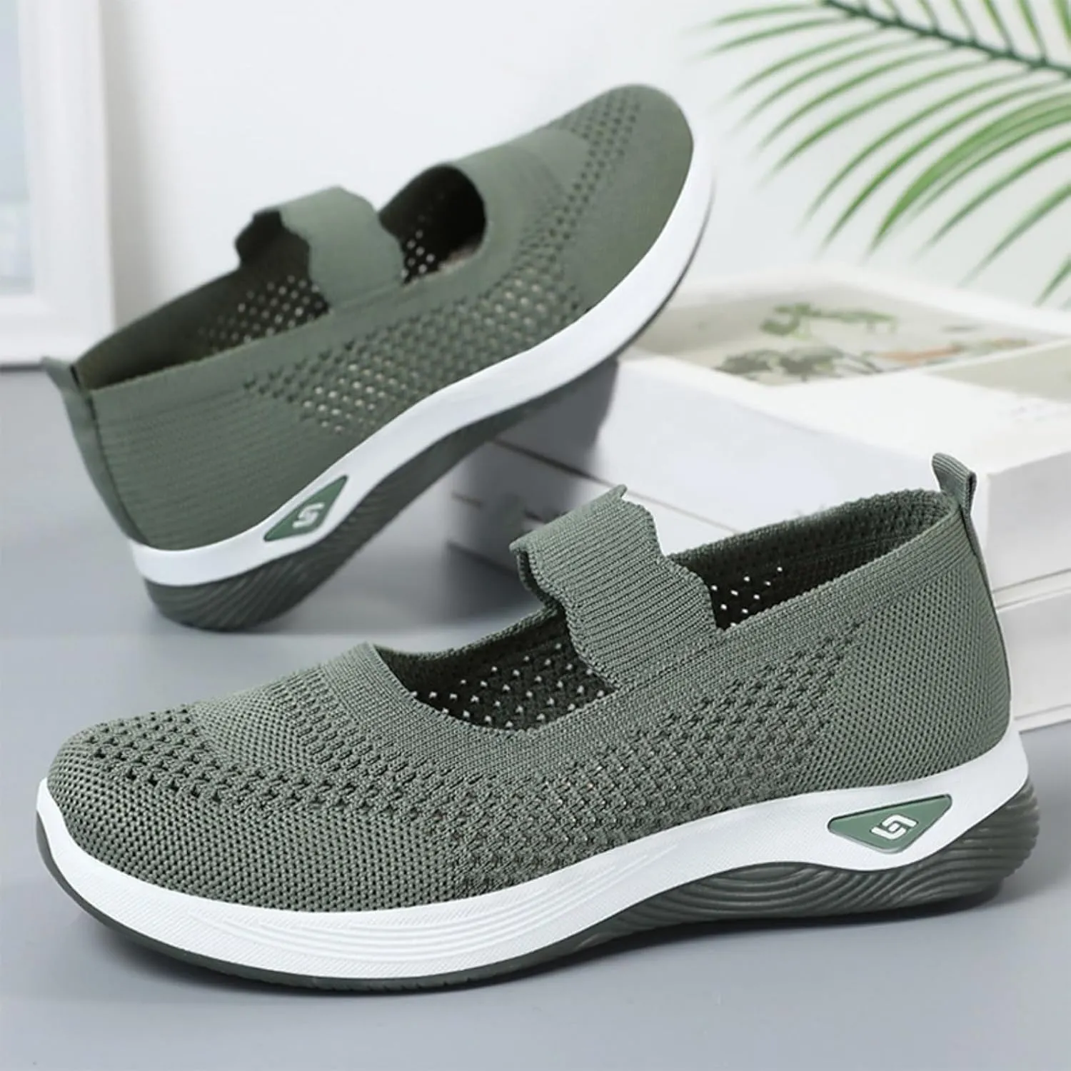 Women's Woven Orthopedic Breathable Soft Shoes Non Slip Food Service Lightweight Shoes Woven Mesh Breathable Soft Sneakers Slip On Arch Support Sneaker Wide Diabetic Footwear Shoe