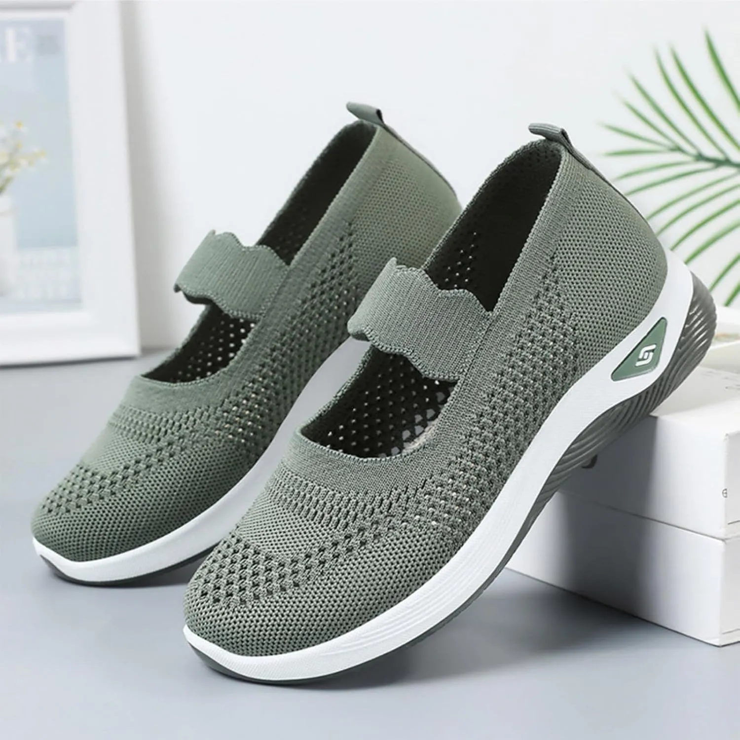 Women's Woven Orthopedic Breathable Soft Shoes Non Slip Food Service Lightweight Shoes Woven Mesh Breathable Soft Sneakers Slip On Arch Support Sneaker Wide Diabetic Footwear Shoe
