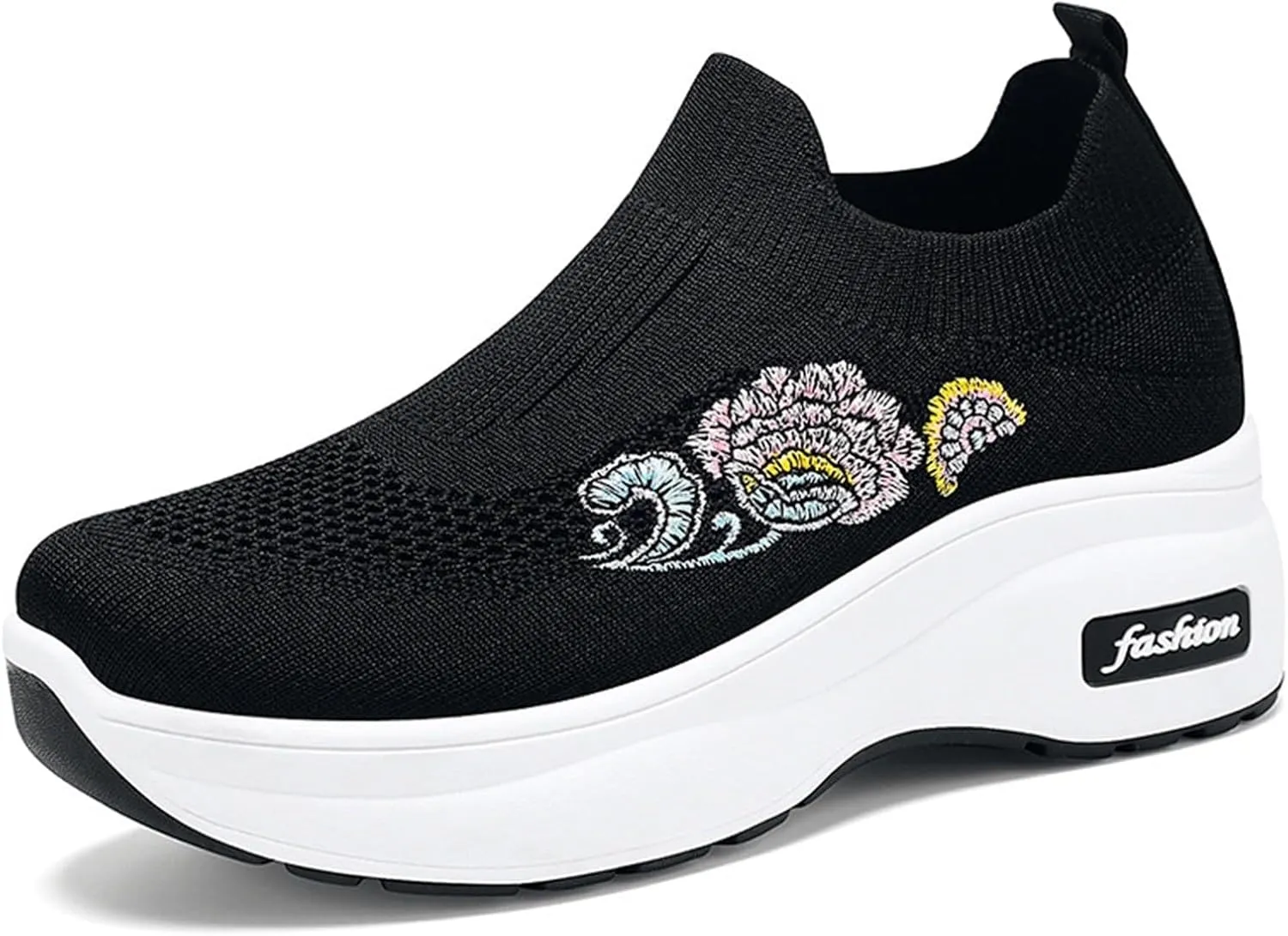 Womens Woven Shoes High Heel Slip-on Women's Sneakers Loafers Solid Color Lightweight Cute Round Toe Sneakers Thick Sole Casual Outdoor Walking Shoe