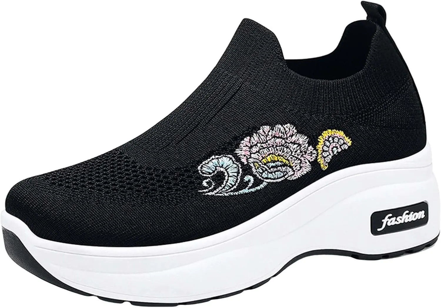 Womens Woven Shoes High Heel Slip-on Women's Sneakers Loafers Solid Color Lightweight Cute Round Toe Sneakers Thick Sole Casual Outdoor Walking Shoe