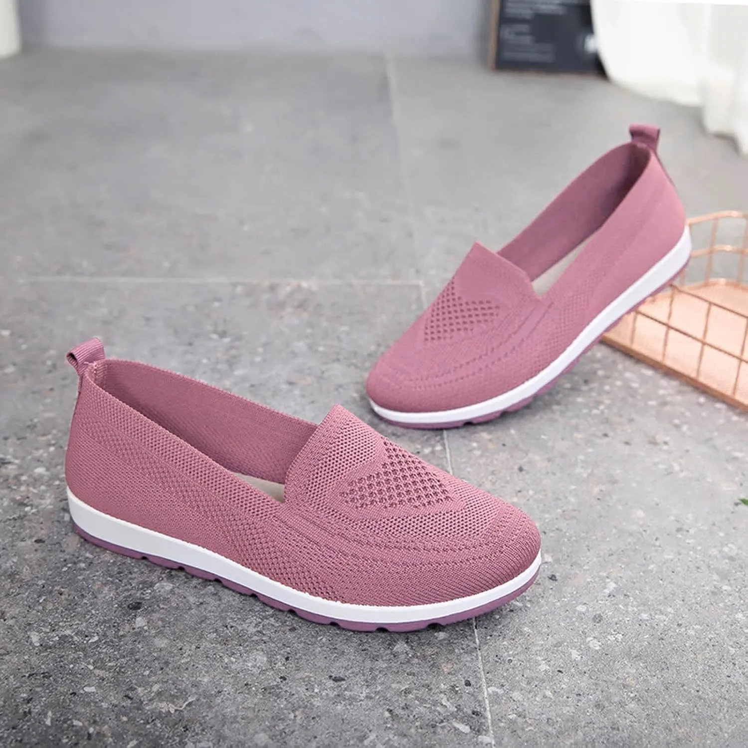 Women's Woven Walking Shoes Fashion Sneakers for Ladies 2025 Casual Mesh Summer Slip-On Breathable Shoe Closed Toe Flat Bottom Daily Casual Shoe