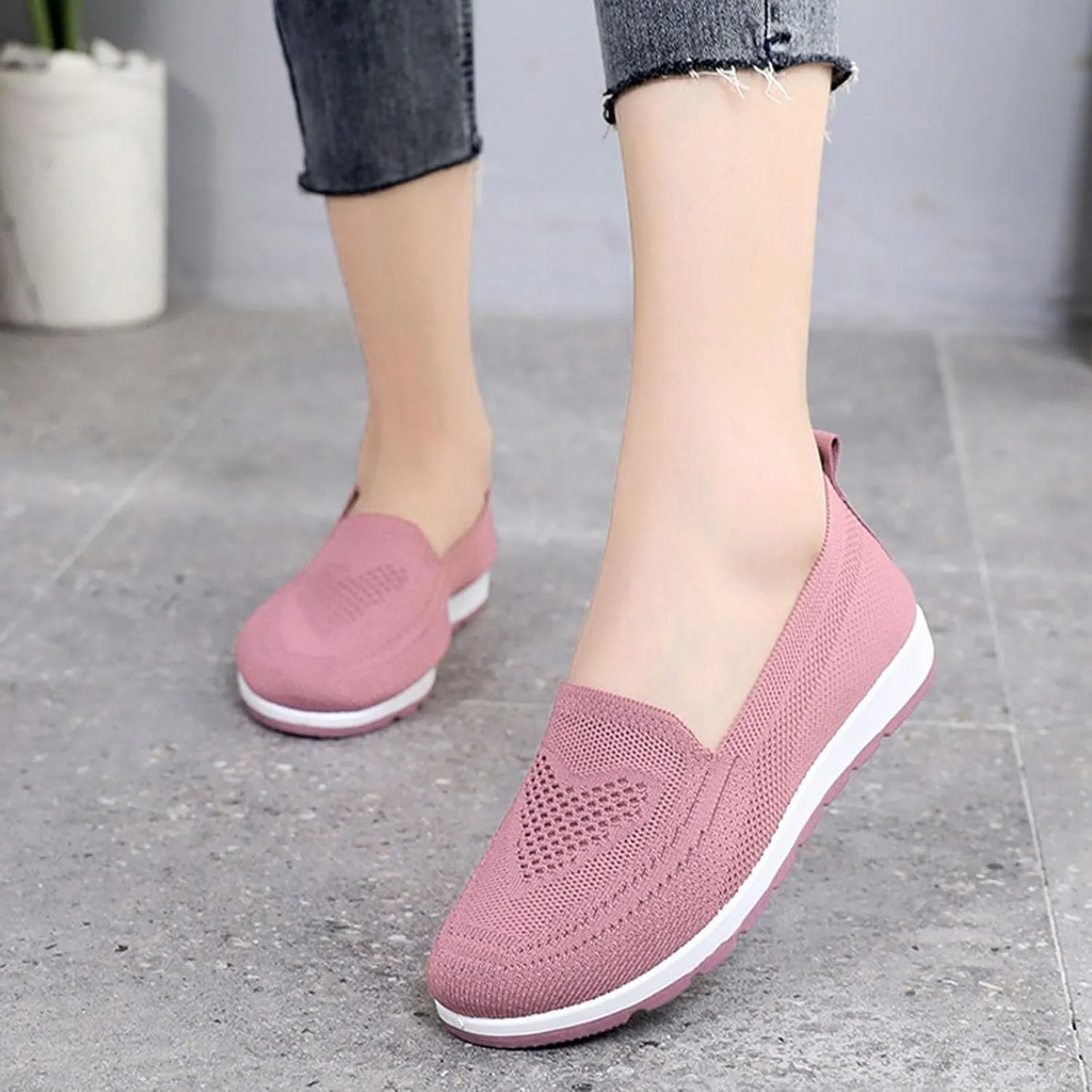 Women's Woven Walking Shoes Fashion Sneakers for Ladies 2025 Casual Mesh Summer Slip-On Breathable Shoe Closed Toe Flat Bottom Daily Casual Shoe
