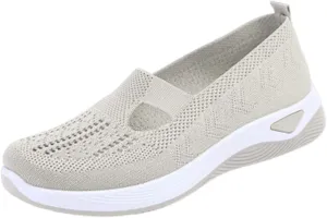Women's Woven Walking Shoes Fashion Sneakers for Ladies 2025 Hollow Casual Mesh Summer Slip-On Breathable Shoe Flat Bottom Closed Toe Daily Casual Shoe