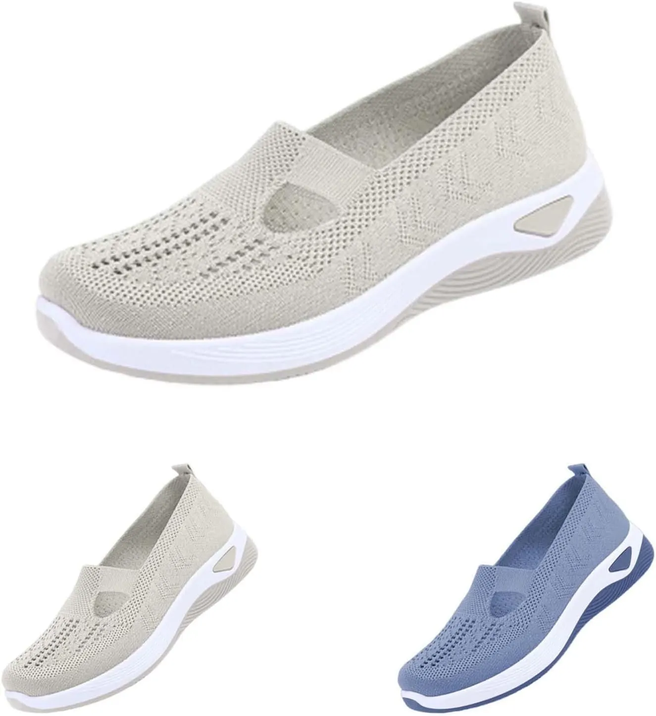 Women's Woven Walking Shoes Fashion Sneakers for Ladies 2025 Hollow Casual Mesh Summer Slip-On Breathable Shoe Flat Bottom Closed Toe Daily Casual Shoe
