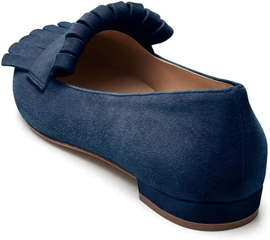 XYD Women Vintage Fringe Dress Flats Pointy Closed Toe Slip Ons Driver Loafers Chunky Low Heel Casual Shoes