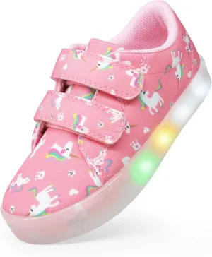 YESKIS Boys Girls Light Up Shoes Vivaki LED Canvas Cartoon Casual Sneakers for Toddler Little Kid Size 5-12