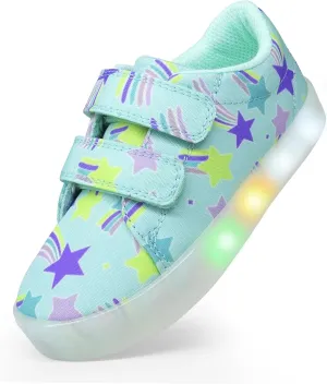 YESKIS Boys Girls Light Up Shoes Vivaki LED Canvas Cartoon Casual Sneakers for Toddler Little Kid Size 5-12