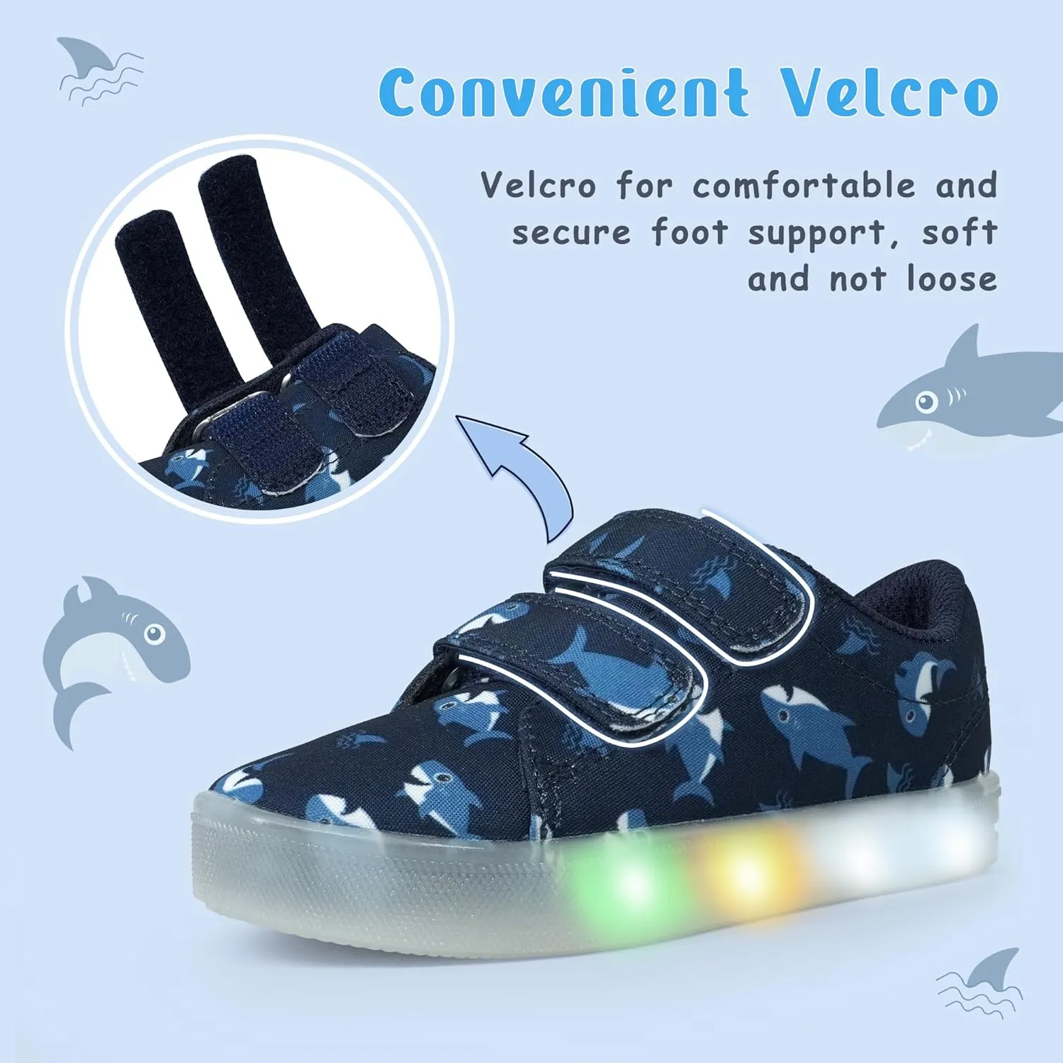 YESKIS Boys Girls Light Up Shoes Vivaki LED Canvas Cartoon Casual Sneakers for Toddler Little Kid Size 5-12