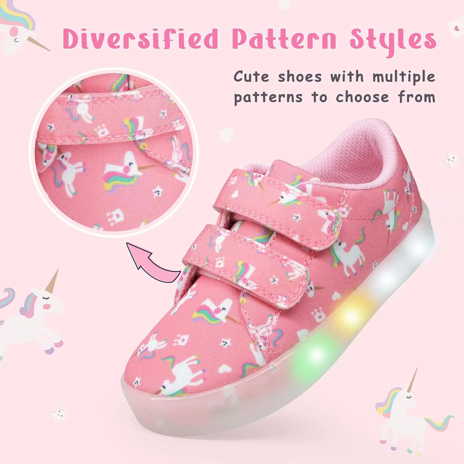 YESKIS Boys Girls Light Up Shoes Vivaki LED Canvas Cartoon Casual Sneakers for Toddler Little Kid Size 5-12