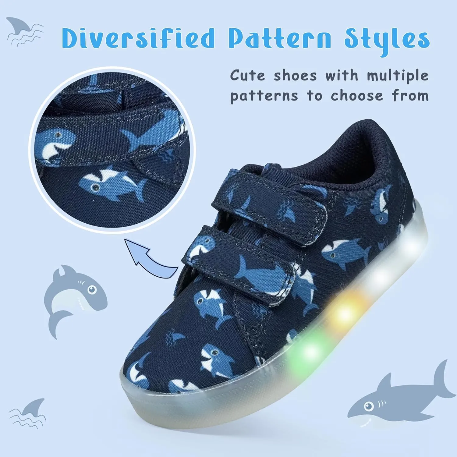 YESKIS Boys Girls Light Up Shoes Vivaki LED Canvas Cartoon Casual Sneakers for Toddler Little Kid Size 5-12