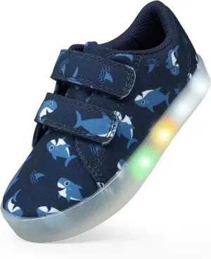 YESKIS Boys Girls Light Up Shoes Vivaki LED Canvas Cartoon Casual Sneakers for Toddler Little Kid Size 5-12