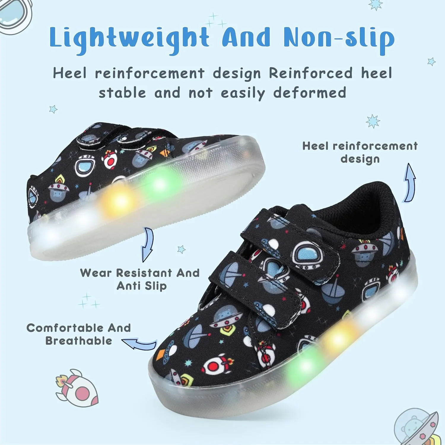 YESKIS Boys Girls Light Up Shoes Vivaki LED Canvas Cartoon Casual Sneakers for Toddler Little Kid Size 5-12