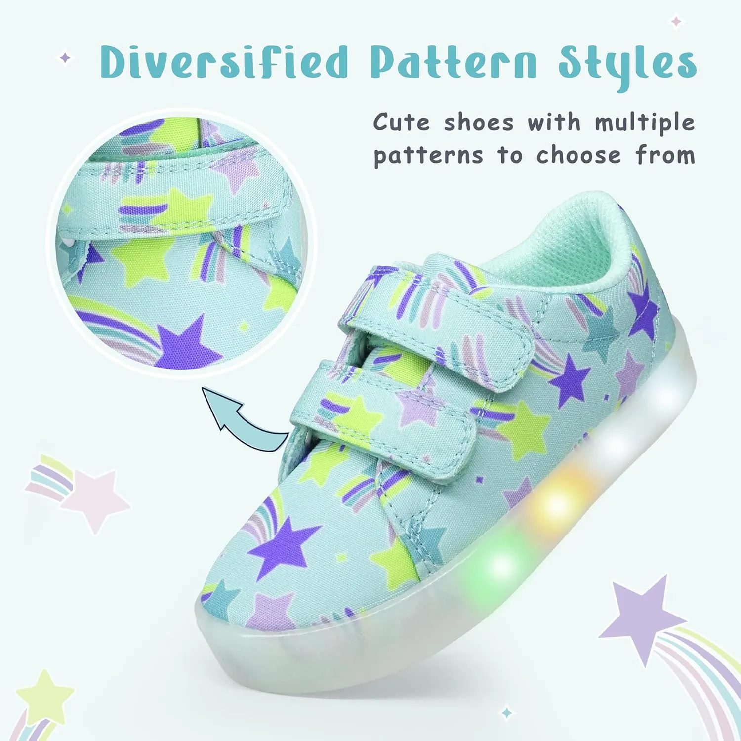 YESKIS Boys Girls Light Up Shoes Vivaki LED Canvas Cartoon Casual Sneakers for Toddler Little Kid Size 5-12