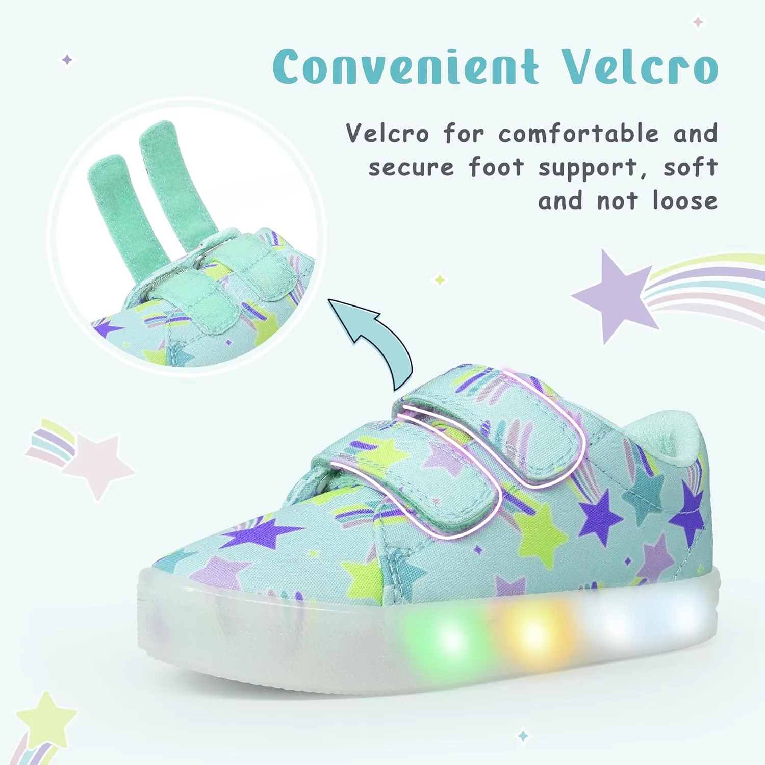 YESKIS Boys Girls Light Up Shoes Vivaki LED Canvas Cartoon Casual Sneakers for Toddler Little Kid Size 5-12