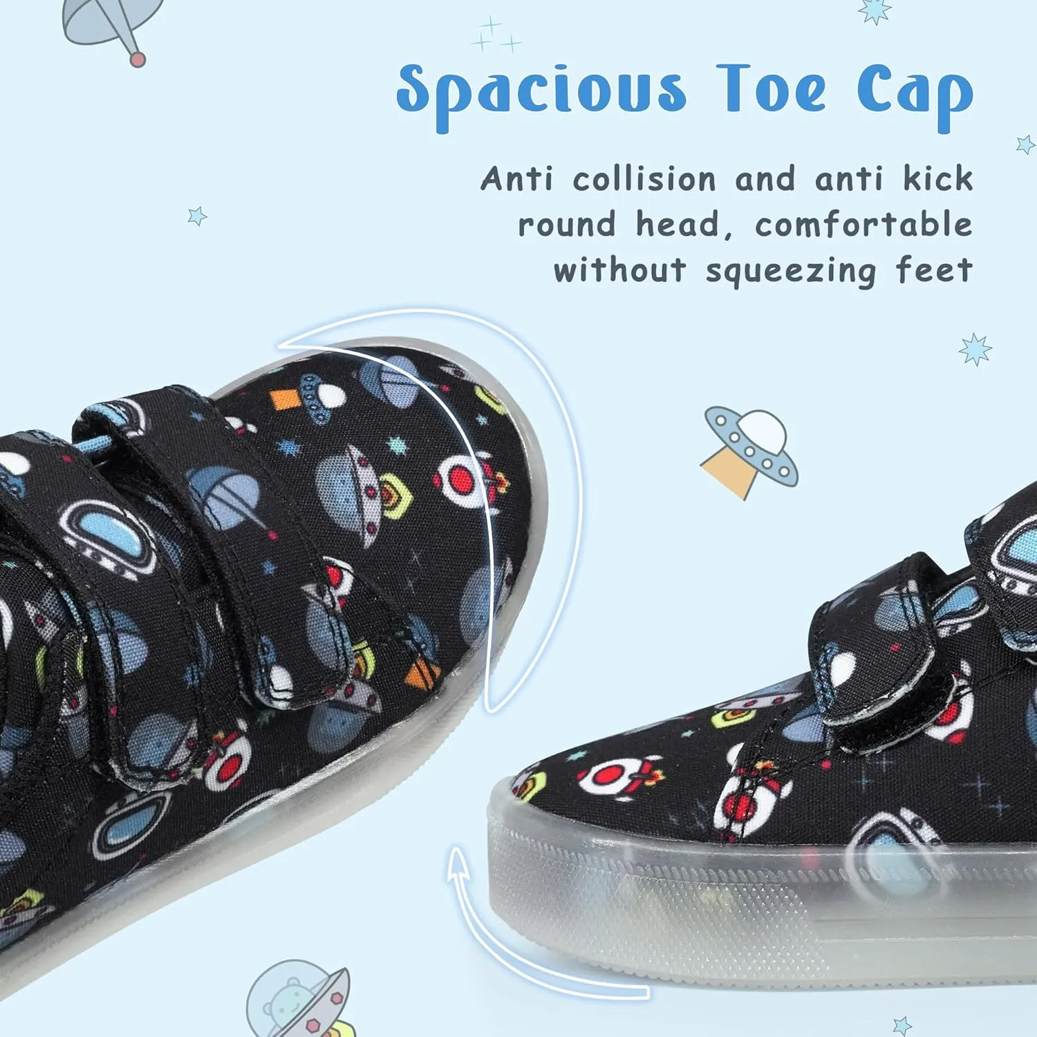 YESKIS Boys Girls Light Up Shoes Vivaki LED Canvas Cartoon Casual Sneakers for Toddler Little Kid Size 5-12