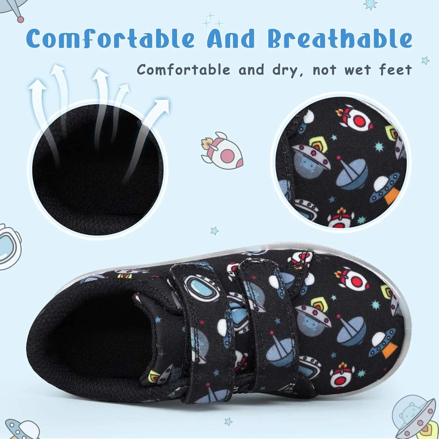 YESKIS Boys Girls Light Up Shoes Vivaki LED Canvas Cartoon Casual Sneakers for Toddler Little Kid Size 5-12
