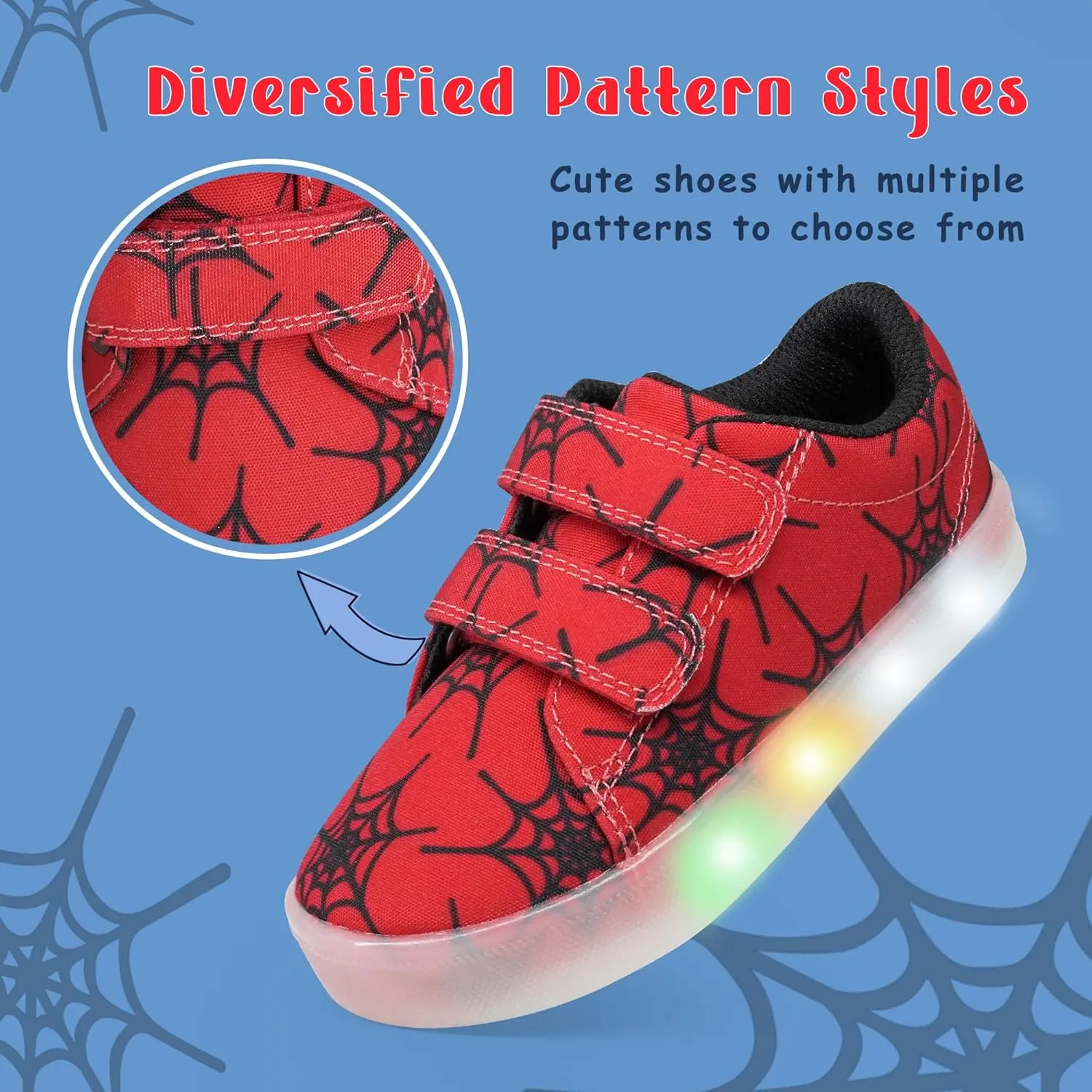 YESKIS Boys Girls Light Up Shoes Vivaki LED Canvas Cartoon Casual Sneakers for Toddler Little Kid Size 5-12