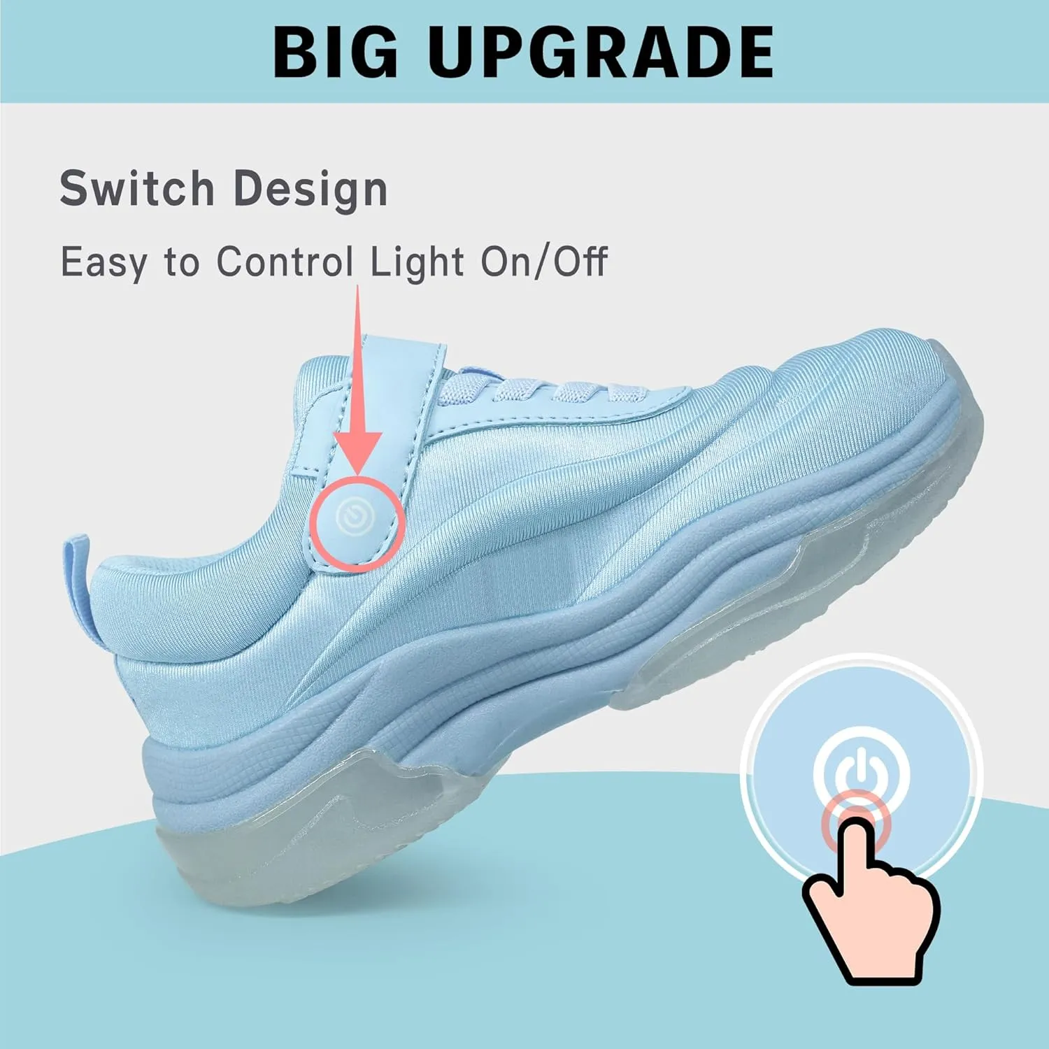 YESKIS Boys Girls Light Up Shoes with Switch 3 Lighting Modes Fizzzy Big Kids LED Running Tennis Sneakers for Toddler Little and Big Kid