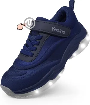 YESKIS Boys Girls Light Up Shoes with Switch 3 Lighting Modes Fizzzy Big Kids LED Running Tennis Sneakers for Toddler Little and Big Kid