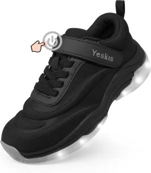 YESKIS Boys Girls Light Up Shoes with Switch 3 Lighting Modes Fizzzy Big Kids LED Running Tennis Sneakers for Toddler Little and Big Kid