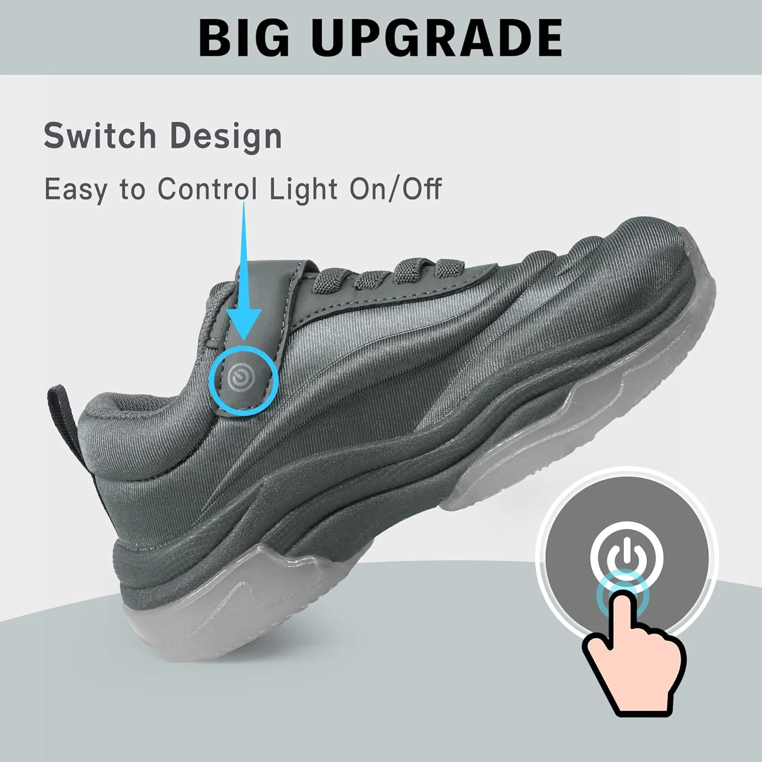 YESKIS Boys Girls Light Up Shoes with Switch 3 Lighting Modes Fizzzy Big Kids LED Running Tennis Sneakers for Toddler Little and Big Kid