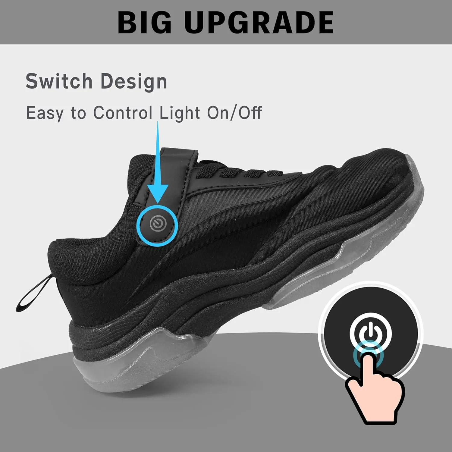 YESKIS Boys Girls Light Up Shoes with Switch 3 Lighting Modes Fizzzy Big Kids LED Running Tennis Sneakers for Toddler Little and Big Kid