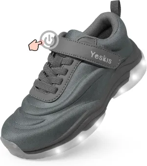 YESKIS Boys Girls Light Up Shoes with Switch 3 Lighting Modes Fizzzy Big Kids LED Running Tennis Sneakers for Toddler Little and Big Kid