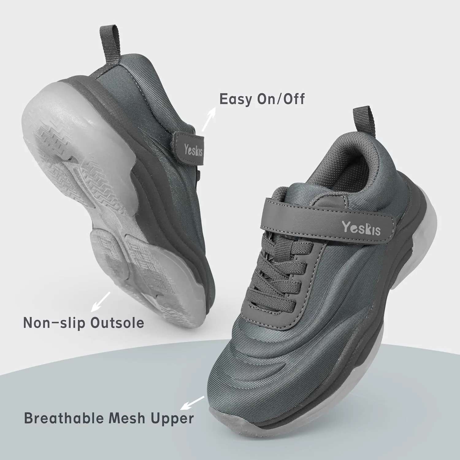 YESKIS Boys Girls Light Up Shoes with Switch 3 Lighting Modes Fizzzy Big Kids LED Running Tennis Sneakers for Toddler Little and Big Kid