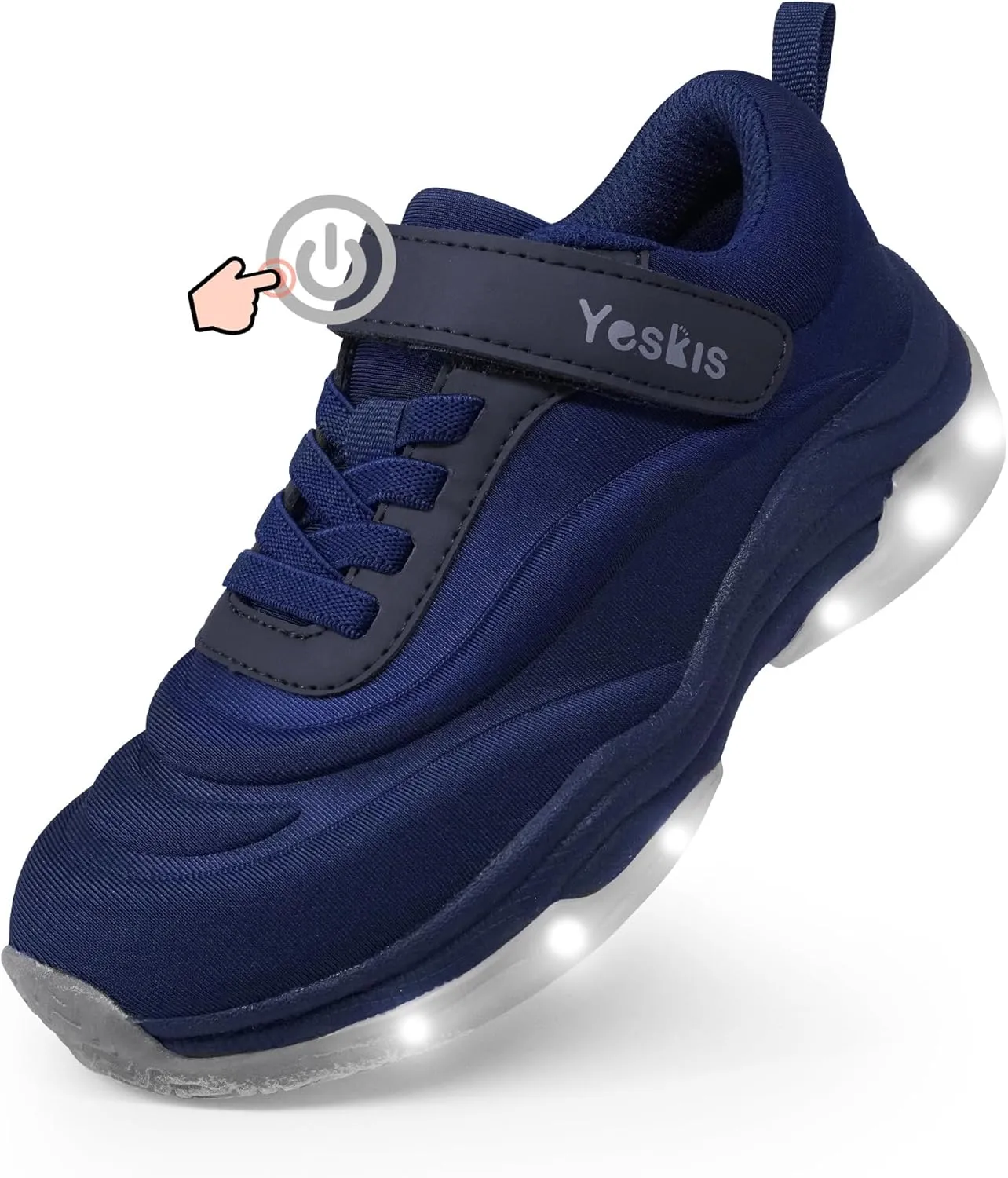YESKIS Boys Girls Light Up Shoes with Switch 3 Lighting Modes Fizzzy Big Kids LED Running Tennis Sneakers for Toddler Little and Big Kid