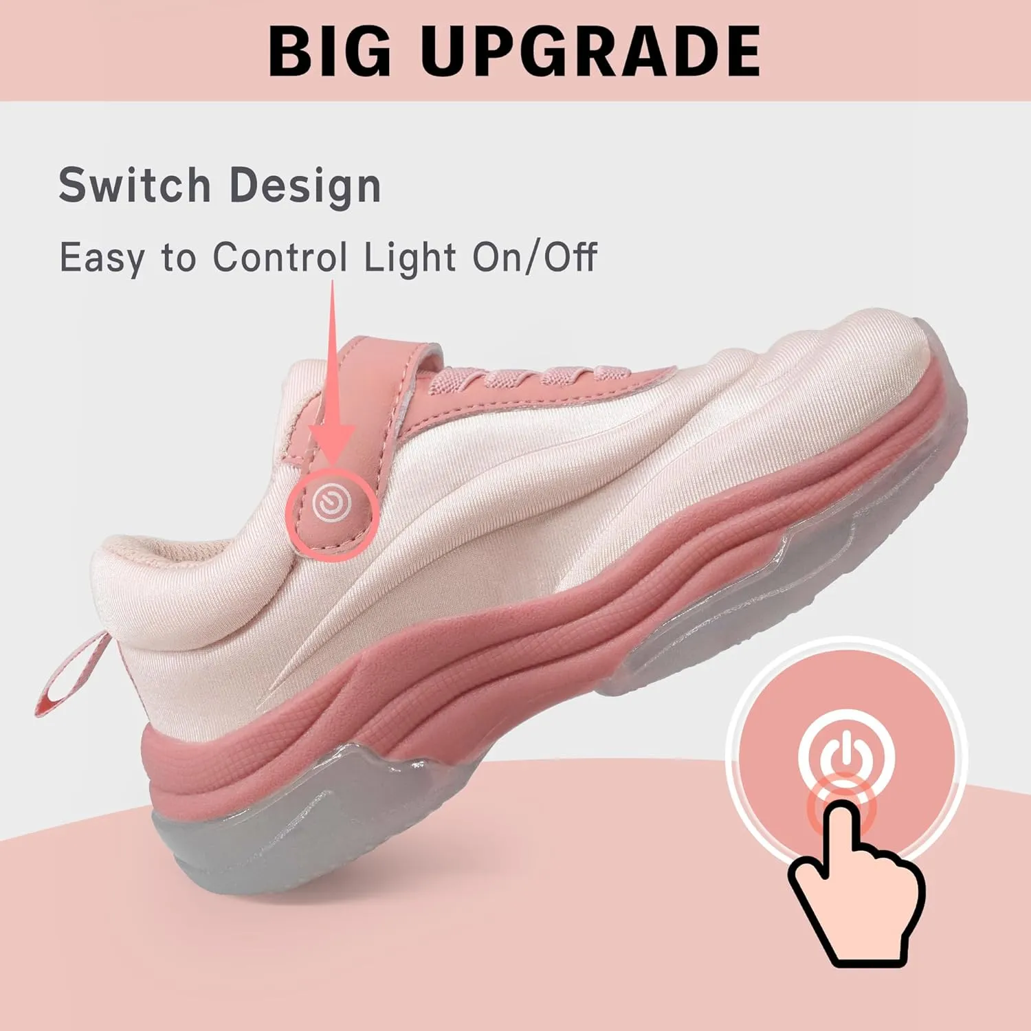 YESKIS Boys Girls Light Up Shoes with Switch 3 Lighting Modes Fizzzy Big Kids LED Running Tennis Sneakers for Toddler Little and Big Kid