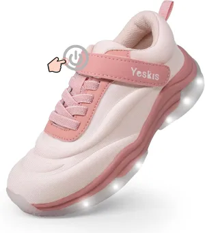 YESKIS Boys Girls Light Up Shoes with Switch 3 Lighting Modes Fizzzy Big Kids LED Running Tennis Sneakers for Toddler Little and Big Kid